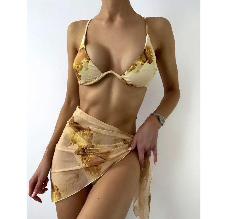 Swimsuit Marbling Printed Bikini Sexy Bikini Women Underwire Split Veils Swimsuit Bella Mia